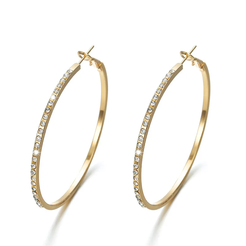 

Fashion Hoop Earrings With Rhinestone Circle Earrings Simple Earrings Big Circle Gold Color Loop Earrings For Women 2019