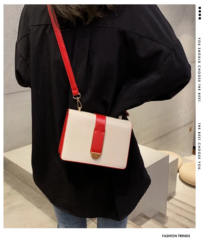 

2019 new wide shoulder strap contrast color simple wild diagonal female bag ladies small square bag
