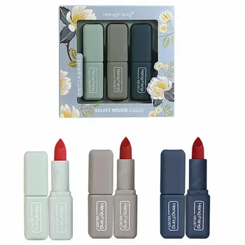

Blue ZOO 3 PCS Velvet Matt Lipstick Set Autumn Winter Ruby Red Caramel Brown Whitening Set