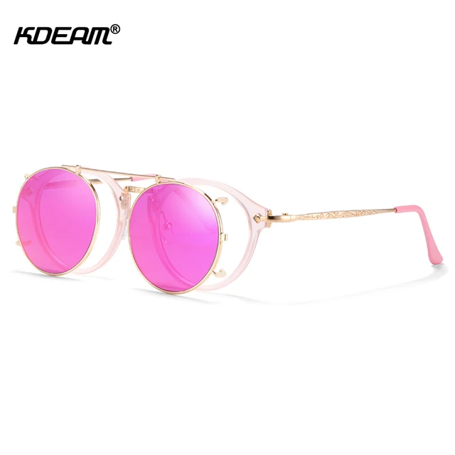 KDEAM Retro Steampunk Round Clip On Sunglasses Men Women Double Layer Removable Lens Baroque Carved Legs