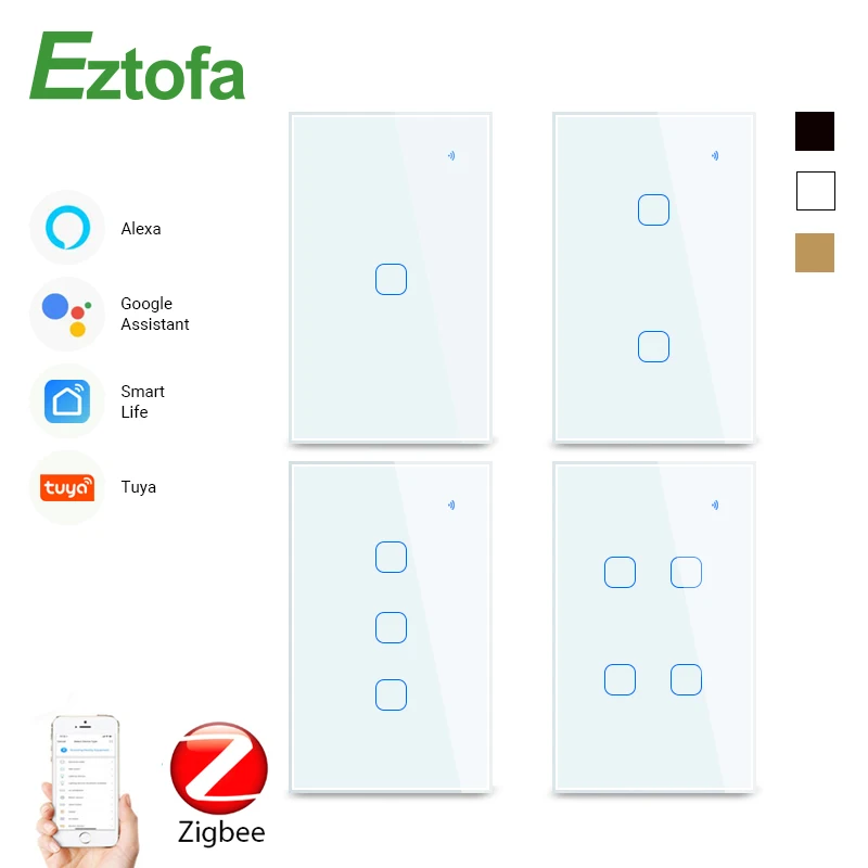 

1234 Gang 2/3Way WiFi Touch Switch AC 100v220v Wall Light Switch Smart Home Zigbee Wireless Remote Control Tuya App US Standard