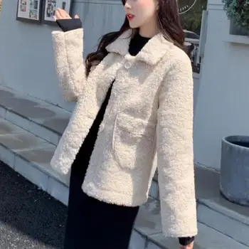 

Imitation lambskin jacket women 2019 fashion new slim green woolen coat coat artificial fur short jackets snow classic coats XL
