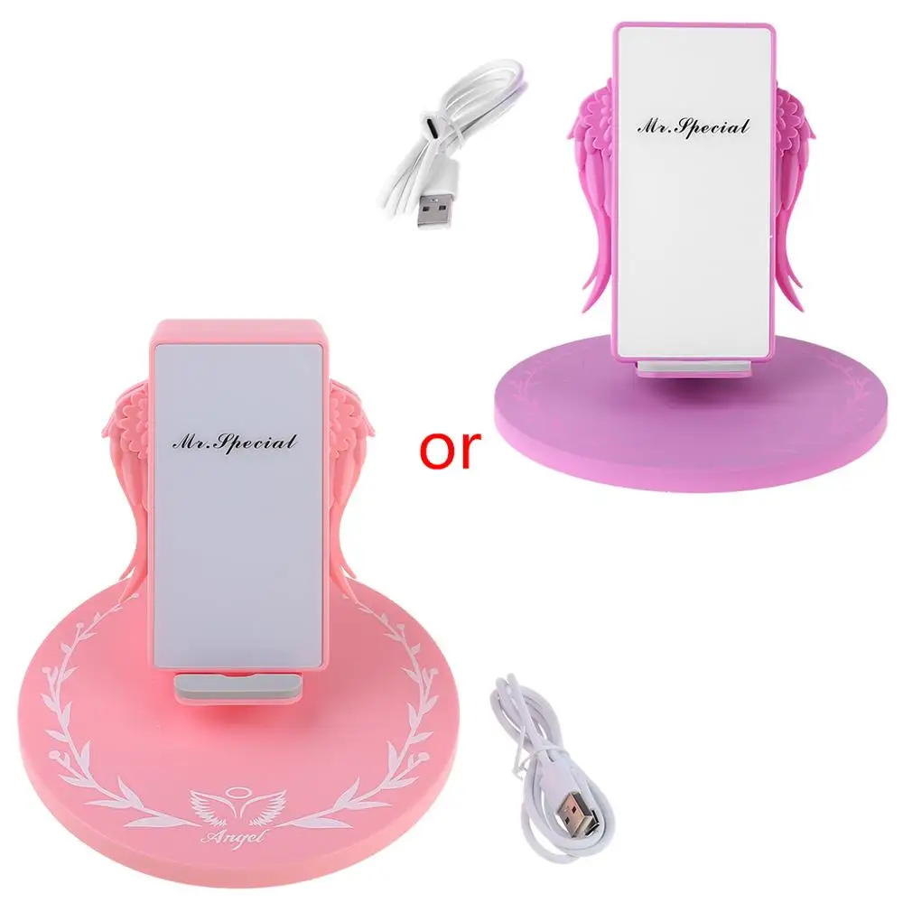 

LED Qi Wireless Charger Dock 10W Angel Wings Fast Charger Stand for Mobile Phone