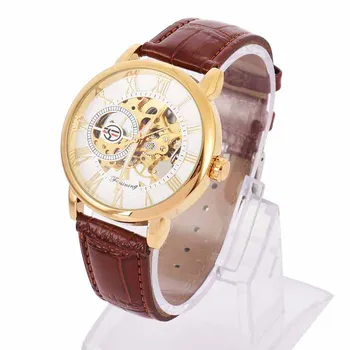 

Men Mechanical Watches Winner Luxury Steel Semi-Automatic Classic Skeleton Leather Band Wristwatch Relogio Masculino