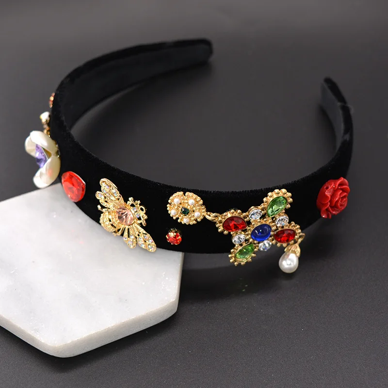 Европейский Винтаж барокко крест со стразами Hairband для женщин ручной работы кристалл бисером широкая головная повязка модные головные уборы подружки невесты