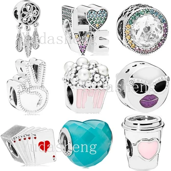 

2020 Fit Original Good Charm Bracelet Bead Dream Catcher Rainbow Cat Eye Popcorn Milk Tea Playing Card Luxury Cubic Zirconia