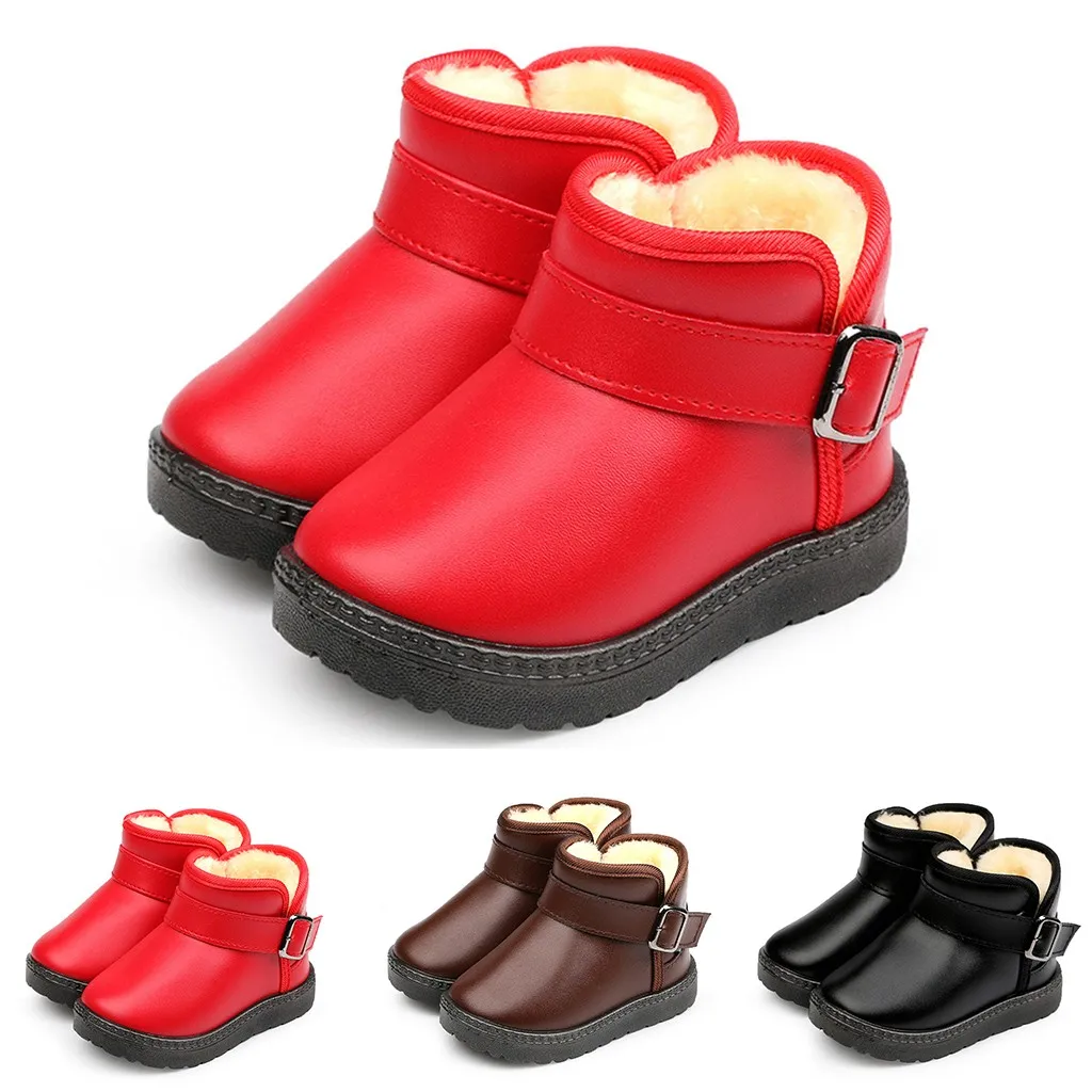 Зимние Детские однотонные плюшевые теплые удобные короткие ботинки на плоской подошве для маленьких девочек; зимние ботинки; Уличная Повседневная обувь для девочек;