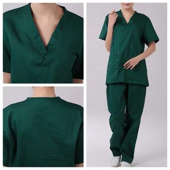 

1*Tops+1*Pants Men Women Medi-cal Hospital Nursing Clinic Scrub Set Uniform Unisex Tops & Pants Fabric Cotton