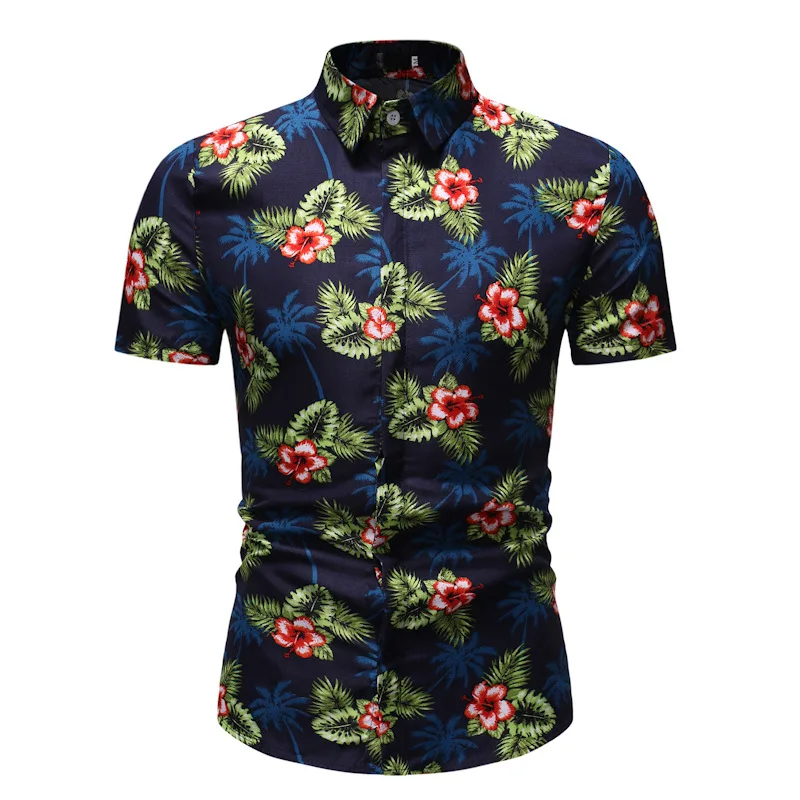 Мужская гавайская рубашка с цветочным принтом Camisa Masculina, новинка, брендовая приталенная рубашка с коротким рукавом, мужская летняя пляжная гавайская рубашка, мужская XXXL