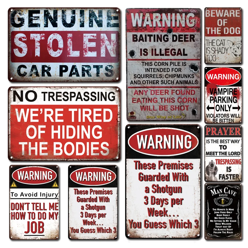 

Shabby Chic Warning Signs, Tin Sign, Vintage, No Shooting, Metal Plate, Retro, Man Cave, Farmhouse, Home Decor Accessories