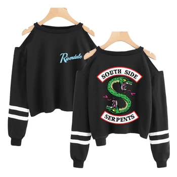 

Riverdale Kpop print Cropped Sweatshirt Women Off Shoulder Long Sleeve Sweatshirts Hot Sale Casual Fashion Streetwear Clothes