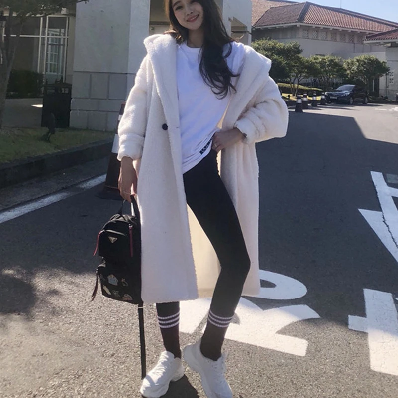 Autumn Winter Women Solid Faux Fur Coat Long Sleeve Casual Fleece Jacket Female Turn Down Collar Long Teddy Coat Outerwear 2022