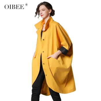 

Europe and the United States long bat sleeve windbreaker women's large size was thin collar long coat female 2019 autumn new