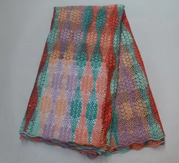 

5Yards Contrast Colour African Lace Fabric For Women Clothes 2019 New Water Soluble Embroidered Nigerian Lace Fabric