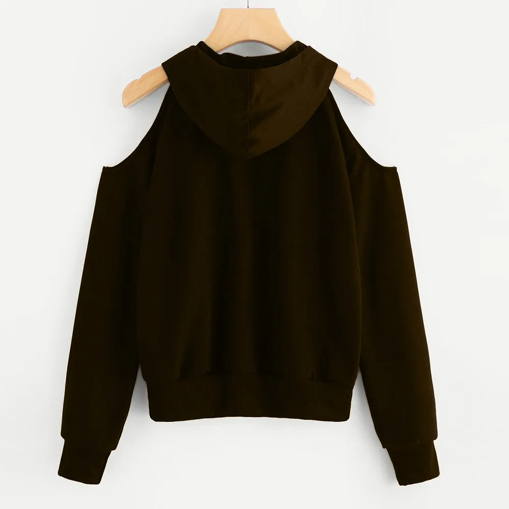 JAYCOSIN Fashion Women Casual Simple Loose Off Shoulder Hooded Sweatshirt Long Sleeve Comfortable Soft Pure Color Blouse