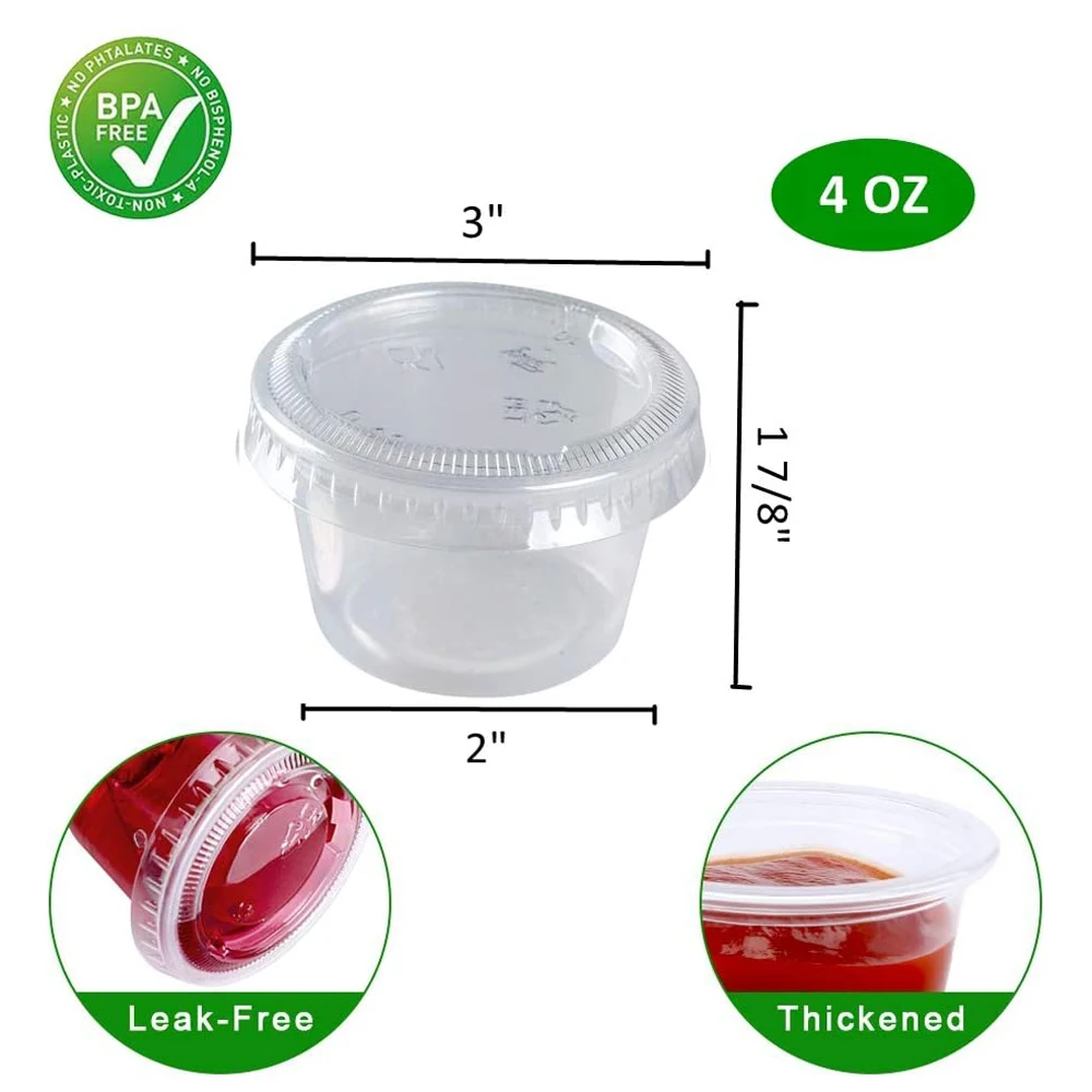 [100 Sets] 4 oz Small Plastic Containers with Lids, Jello Shot Cups with  Lids, Disposable Portion Cups, Condiment Containers with Lids, Souffle Cups