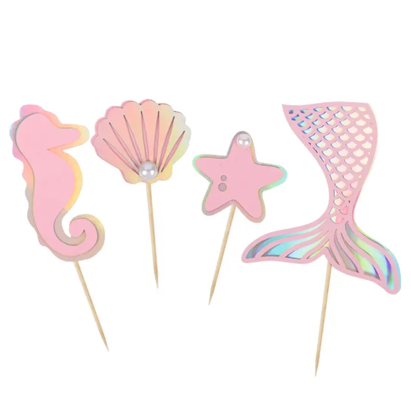 Glitzer unter dem Meer Meerjungfrau Party Kuchen Topper Schwanz Shell alles Gute zum Geburtstag Cupcake Topper für Geburtstag Dessert Kuchen Dekoration – Detail 10