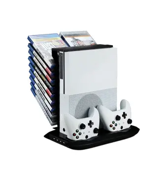 

For Xbox One S Console Vertical Stand Dual Controller Charger Charging Dock Station Game Holder Cooler Cooling Fans 4 USB Ports