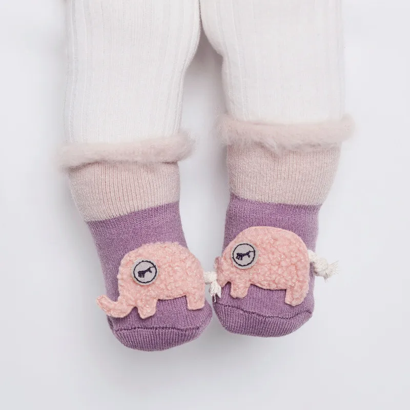 Зимние носки для малышей толстые махровые носки для новорожденных милые теплые носки с объемным рисунком для малышей аксессуары для детей от 0 до 3 лет - Цвет: Фиолетовый