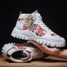 Зимняя обувь; мужская повседневная обувь; высокие кроссовки; Мужская Вулканизированная обувь; кроссовки на платформе с граффити; мужские кроссовки; Masculinas;