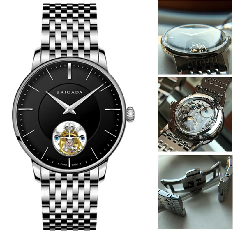 

2020 Design 3D Curved Dial Mens Tourbillon Watch Stainless Steel Band ST8000 Mechanical Hand Wind Men Tourbillon Wrist Watches