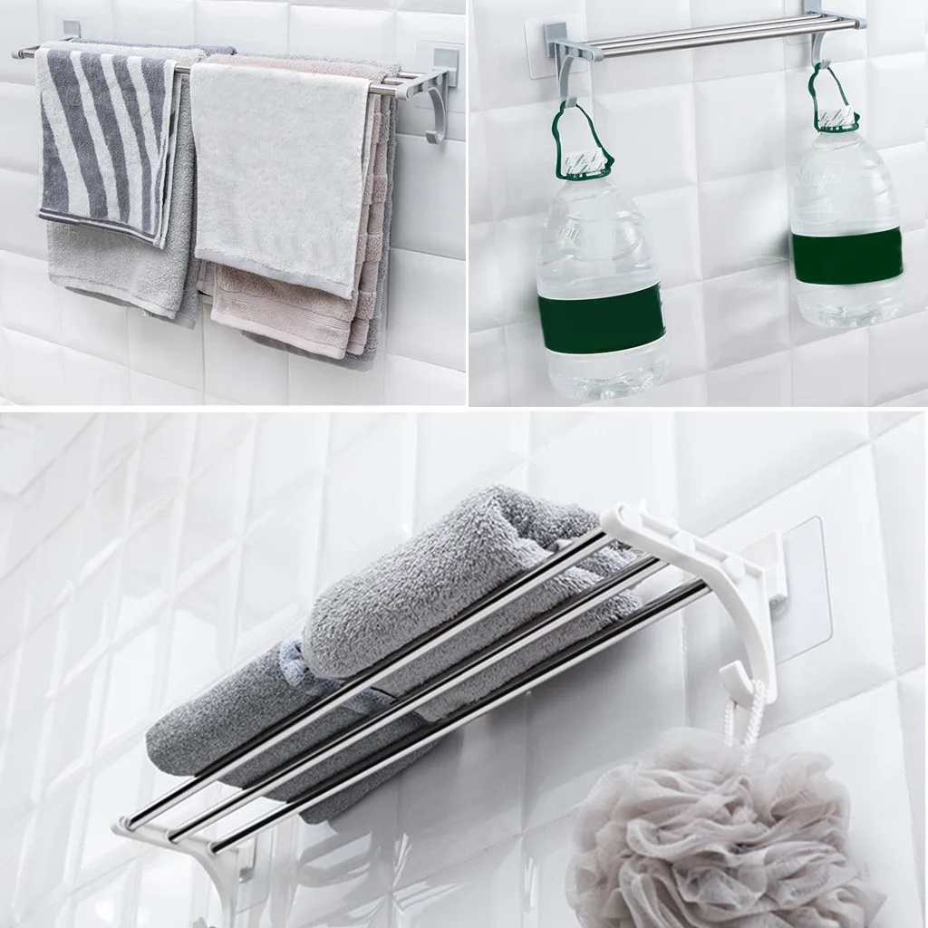 Double Chrome Wall Mounted Bathroom Towel Rail Holder Shelf Storage Rack Bar | Обустройство дома