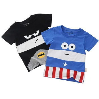 

2 Colors Baby Boys Children's T-shirt Summer Season Cartoon Pattern Stitching Cotton Girls Children's Short-sleeved Tee 12 M-6 T