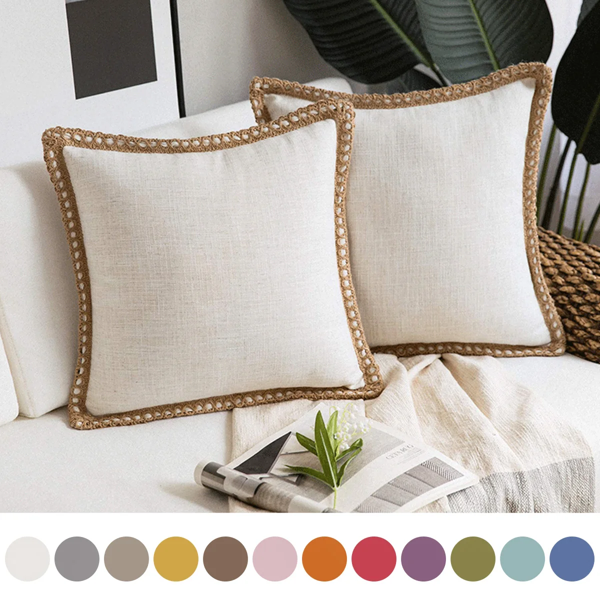 

45x45cm Solid Color Flax Square Pillow Cases Throw Waist Cushion Cover Edging Bed Sofa Pad Pillow Cover Nordic Home Decoration 3