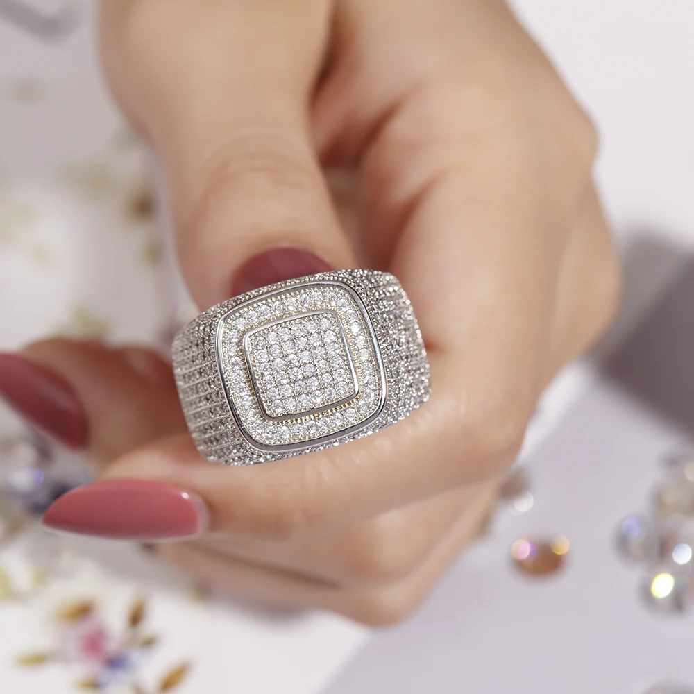 Роскошные хип хоп микро проложить sona Алмазные Камни все Iced Out Bling кольцо большой 925 пробы серебряные кольца для мужчин ювелирные изделия подарок