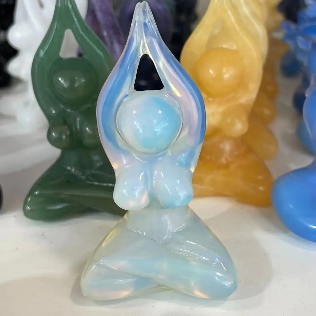 

Natural opal carved crystal Yoga goddess statue healing crystal feng shui aesthetic room decoration Reiki gift