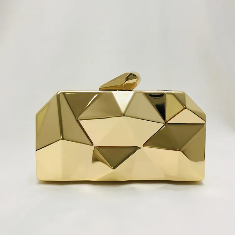 gold Металлическая сумка на плечо, женские золотые клатчи, геометрические вечерние сумочки, металлический кошелек, жесткая маленькая сумочка, уличный Женский Повседневный клатч - Цвет: gold