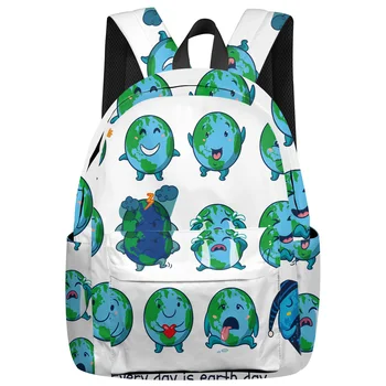

Cartoon Earth Every Day Is Earth Day Backpack College Students Laptop Backpack Book Bag Casual School Bag