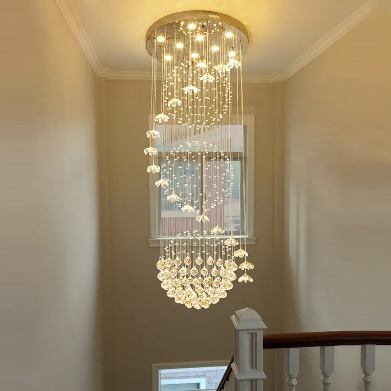 Круглая длинная хрустальная люстра Подвесная лампа для лестницы хрустальный шар