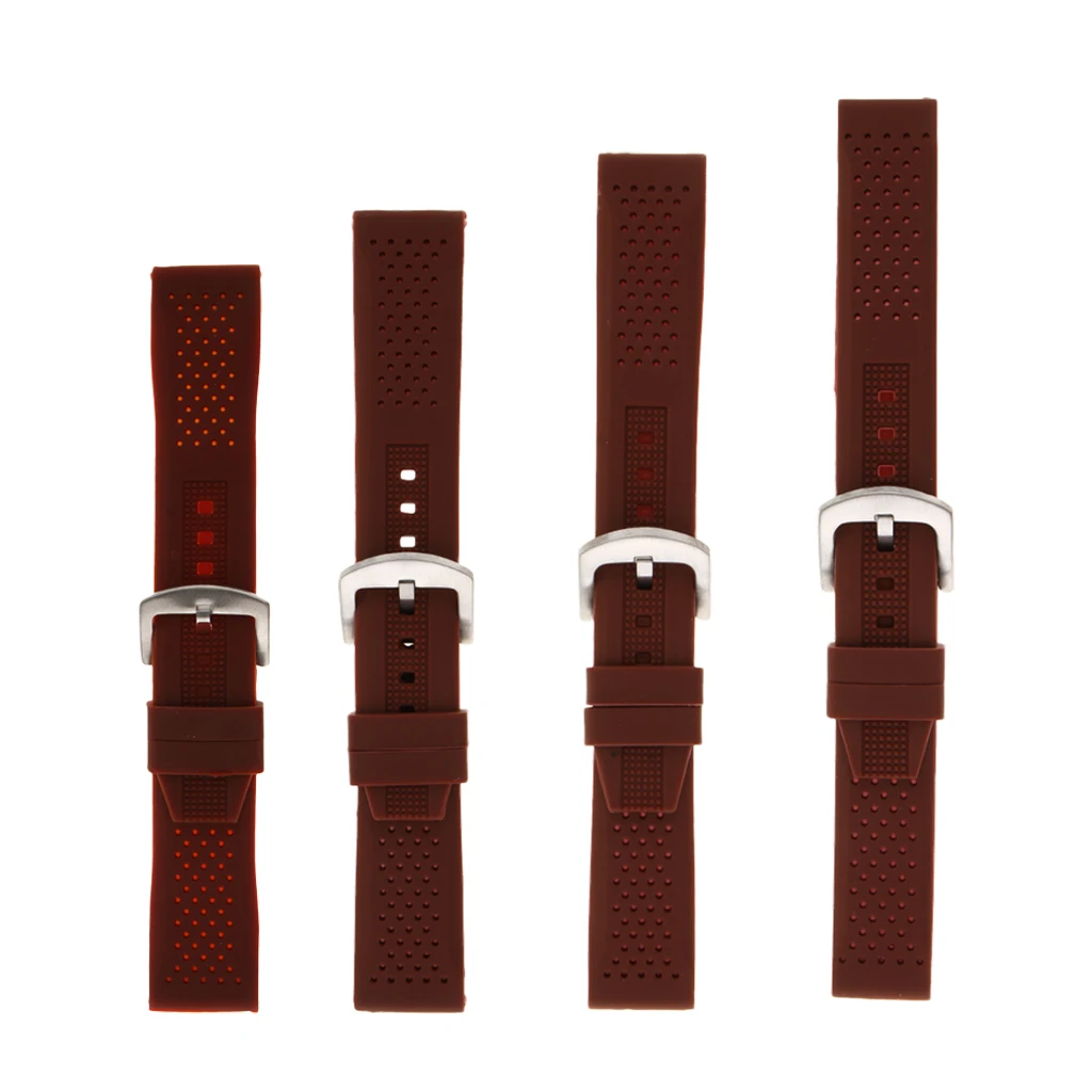 Brown Silicone Rubber Waterproof Wrist Watch Strap Band 18mm 20mm 22mm 24mm