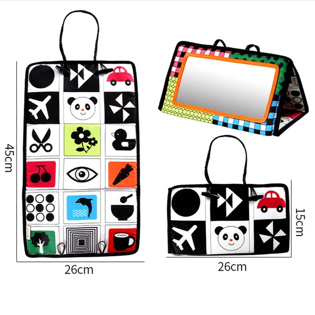 Tummy Time Floor Mirror Visually Inspire Black and White Educational Toys 0-3 Years Old Polyester Baby Mirror Newborn Gift Toy 6