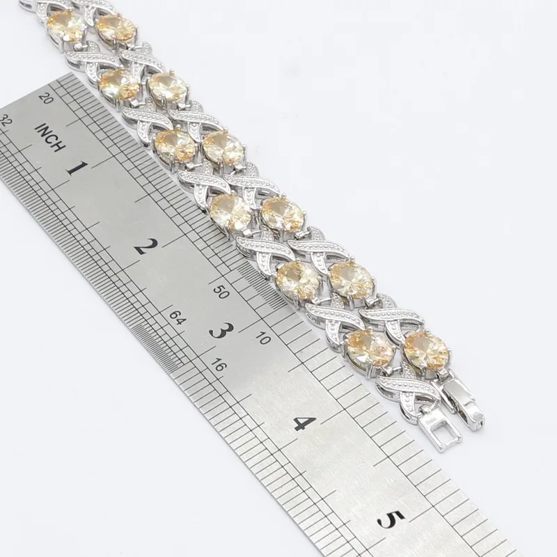 Светло-Коричневый Белый циркония 925 Серебряные комплекты ювелирных изделий для Для женщин Цепочки и ожерелья серьги комплект на день рождения, подарок на помолвку или на свадьбу