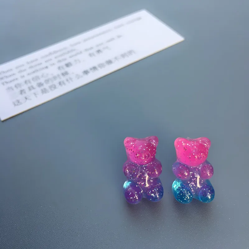 Creative Little Bear Cute Mini Gradient Color Gummy Bear Earrings Minimalist Cartoon Design Female Earrings Jewelry Gift