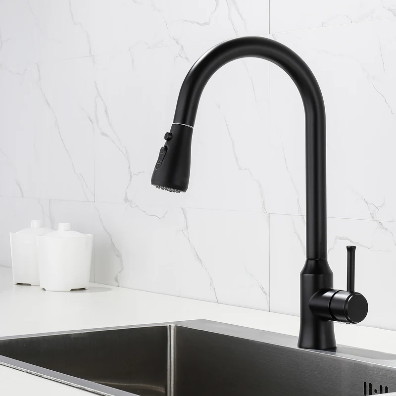 

Kitchen Facuets Pull Out Black Kitchen Sink Mixer Tap Single Handle 360 Degree Rotate Water Faucet Tap