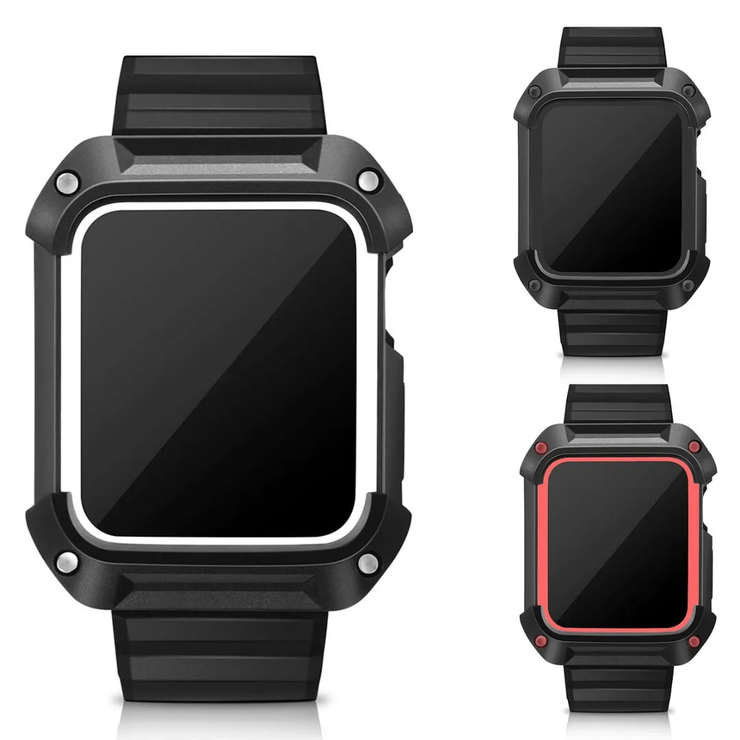 

TPU Rubber Watch Strap with Screen Protective Case For Apple Watch 38mm/42mm iWatch Series 4 3 2 1Wristband Bracelet