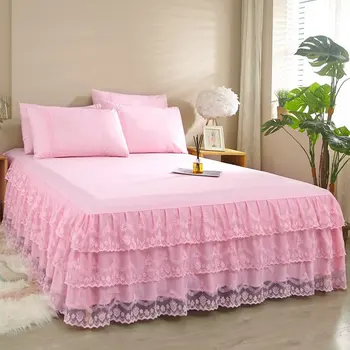 

Romantic Lace Princess Style Sheet 1pc Comforterble Solid Color Bed Cover Bedspreads Twin Full Queen Girls Room Pink Bed Skirt