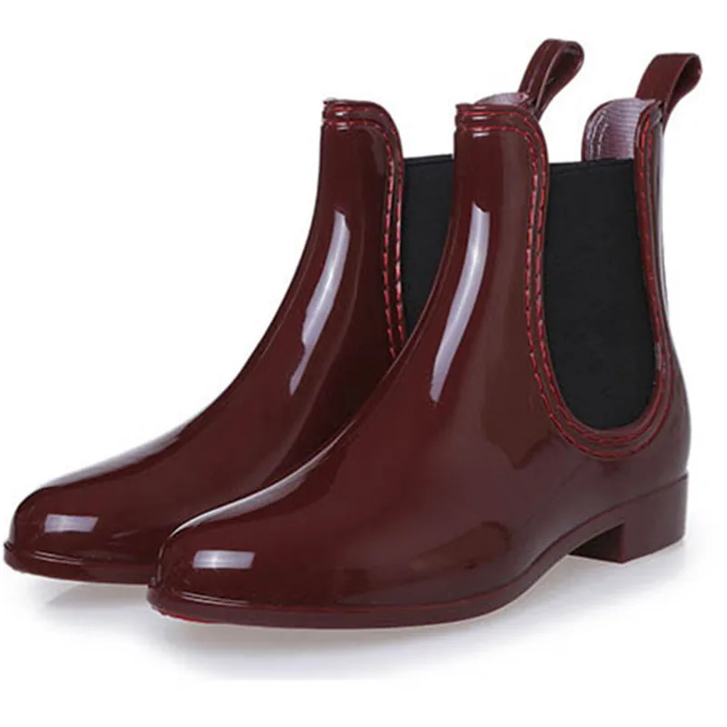 SAGUARO Women Ankle Boots Female Fashion PVC Waterproof Rainboot Short
Elastic Band Flat Rubber Boots for Women Botas Mujer