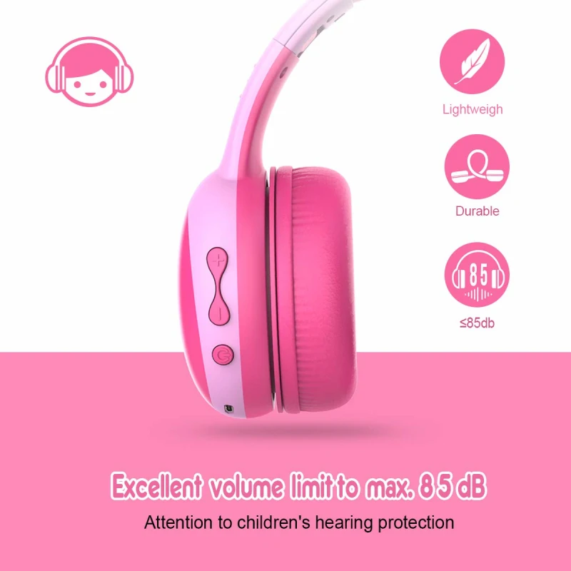 Bluetooth Wireless Cat Ear Headsets w Mic Headphones Kids Girls Christmas Gift Portable Audio Video Noise Canceling Headphone