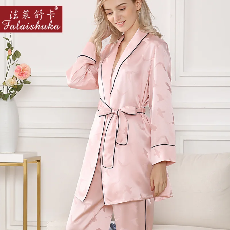 19 Momme качество шелк женский халат пижамы наборы с длинными рукавами брюки элегантный чистый цвет женские пижамы S5630