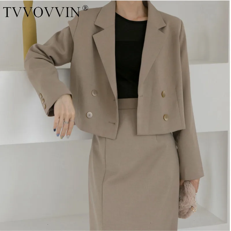 TVVOVVIN Autumn Concise Hong Kong Flavor Solid Color Both Row Buckle Long Sleeve Short Fund Small Suit Woman ZX188