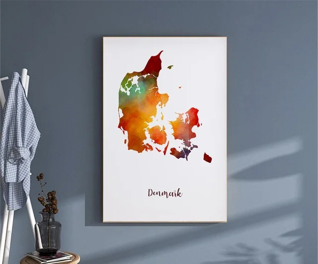 Карта Дании плакат настенный Декор печать подарок холст акварельный | Дом и сад
