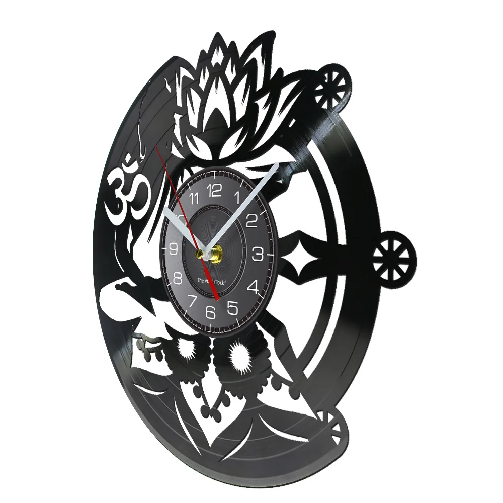 Buddha Yoga Lotos Vintage Vinyl Record Wall Clock For Buddhist Yoga Studio Spritual Zen Motivational Home Decor Lotus Wall Watch outdoor clock