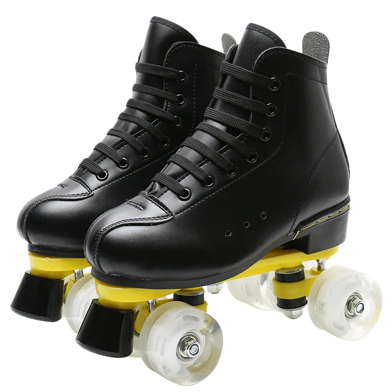 Adult Double Row Roller Skate Shoes Black White Outdoor 4 Wheels Training Shoes Man Woman Sports Patines
