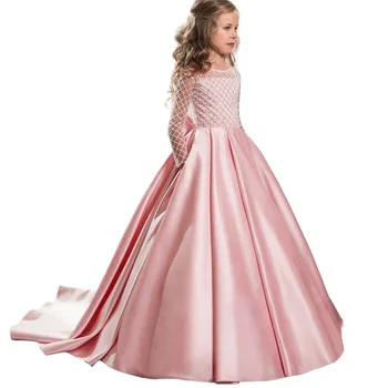 

2020 Summer Trailing Bridesmaid Dress Girl Kids Dresses For Girls Children Pageant Gown Princess Party Wedding Dress Fishing Net