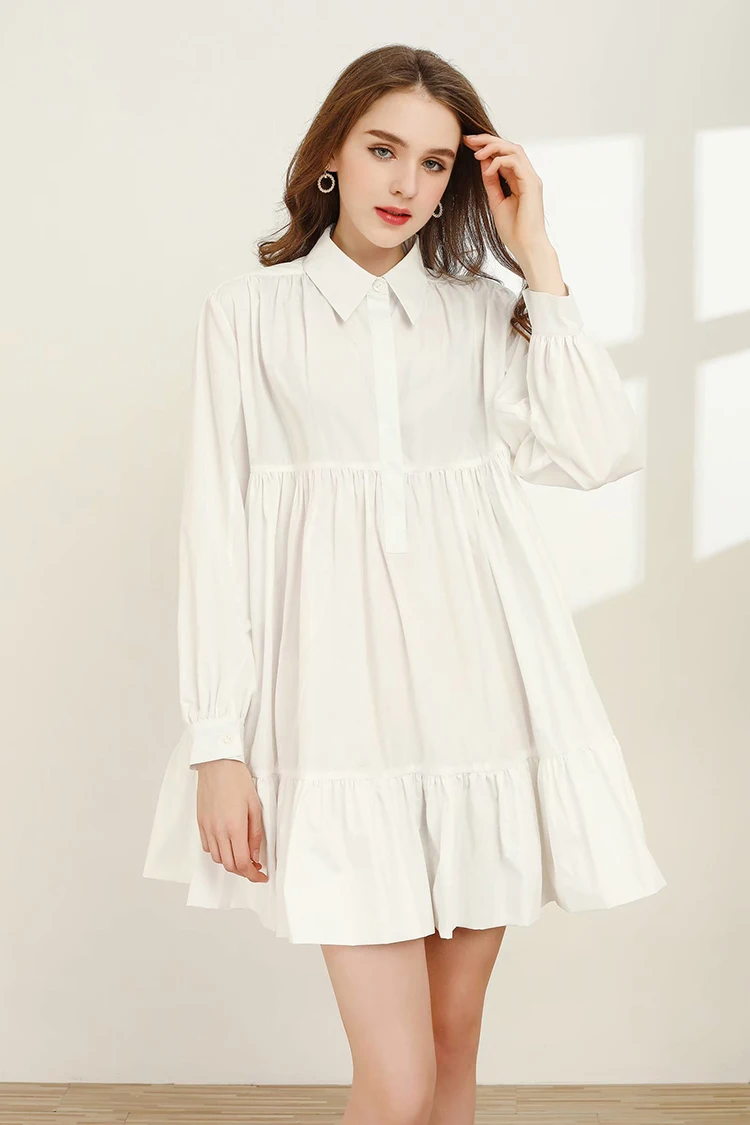 SEQINYY Long White Shirt Spring Summer New Fashion Design Women Long Sleeve A-line Loose Blouse Cotton
