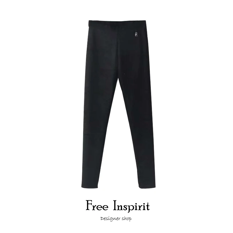 

Free Inspirit Street Corner Velvet Solid Mid Waist Ankle-length Thick Women's Lenggings Casual Pants